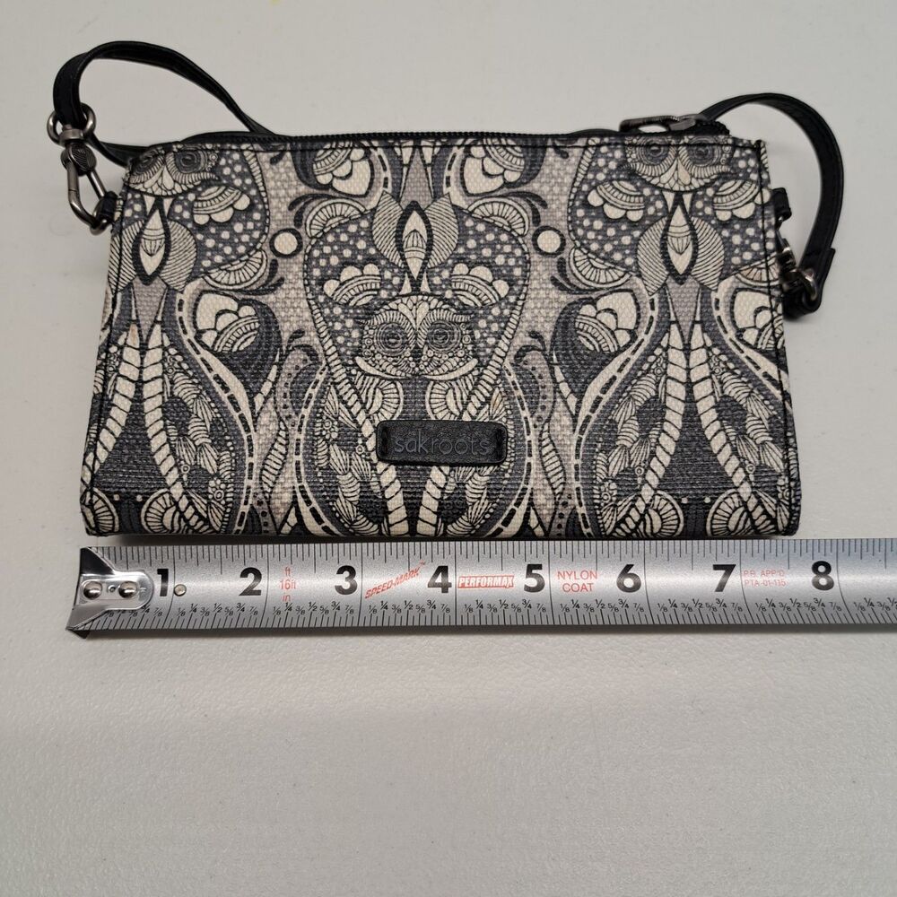 Sakroots Owl Printed Black/Ivory Adjustable Strap Crossbody Wallet/Purse - Picture 8 of 10